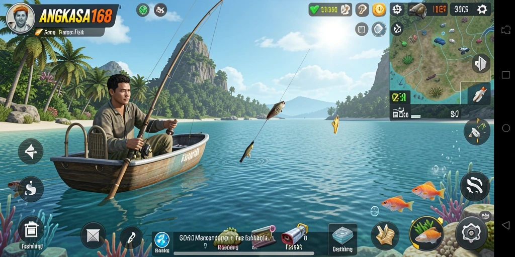 Tampilan gameplay menakjubkan di ANGKASA168 saat memancing ikan besar.