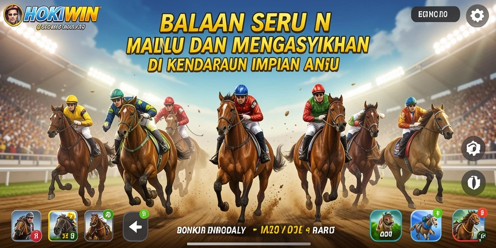 Screenshot menampilkan aksi balap seru di HOKIWIN dengan kendaraan cepat.