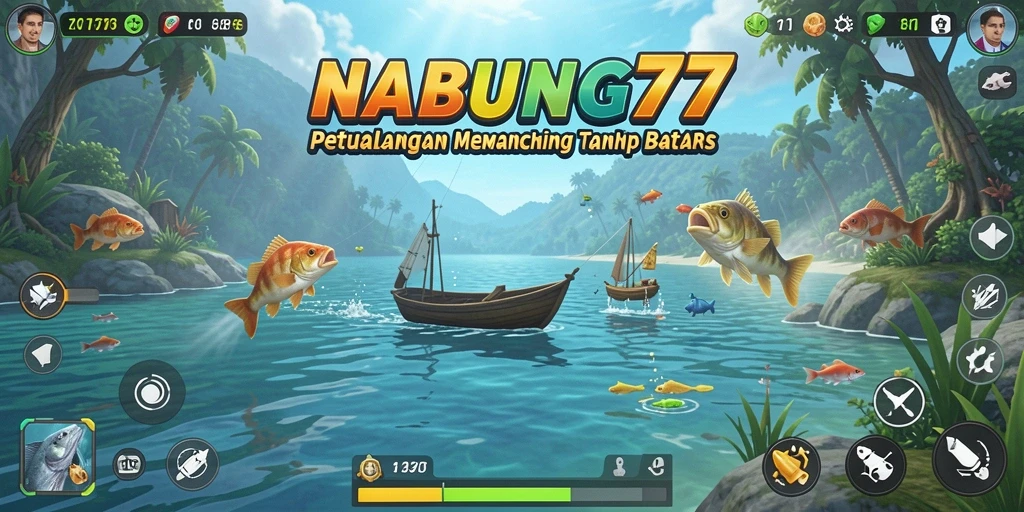 Screenshot gameplay NABUNG77 yang menunjukkan suasana memancing yang mendebarkan.