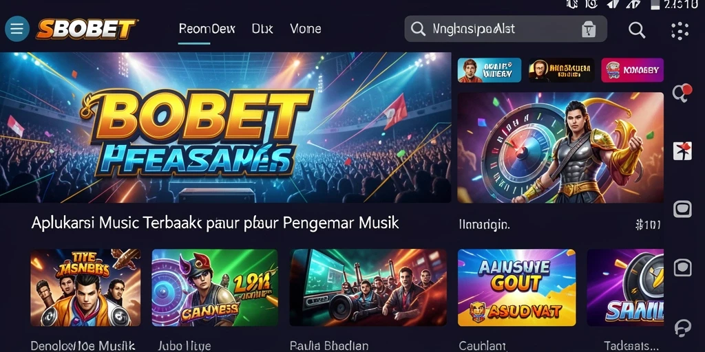 Tampilan antarmuka aplikasi SBOBET dengan lagu-lagu populer.