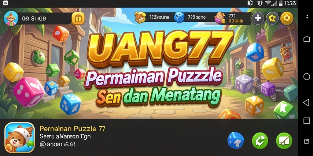 Tampilan gameplay UANG77 dengan teka-teki seru dan berwarna-warni.