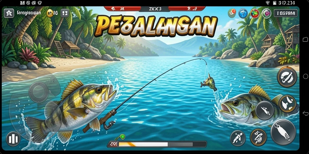 Screenshot ZK3 menampilkan aksi memancing yang intens dan menantang.